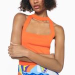 ZARA NWT Cut-out Square Neck Fitted Stretch Vibrant Orange Dress Tank Top Small Photo 0