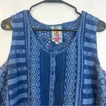 Johnny Was Nye Blue Eyelet Embroidered Sleeveless Button Up Tank/Blouse Large Photo 1