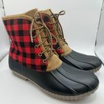 Simply Southern  red black buffalo check plaid duck boots rain snow  10 Photo 0