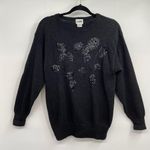 Vintage Jade Sweater Pullover Black Beaded Floral Holiday Womens Size Small Photo 0
