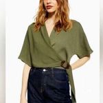 Wishlist Boutique Dark Green Wrap Blouse Loose Sleeves Size Small Loose Fit Photo 0