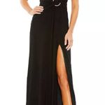Mac Duggal  Size 4 Black Draped Side Knot Rhinestone Ring Jersey Gown NWT Event Photo 0