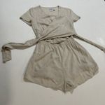 Princess Polly  Beige Linen Wrap Romper Size 4 US / AU 8 Photo 0