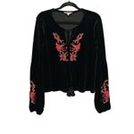 Chelsea and Violet Black Floral Velvet Embroidered Size S Balloon Sleeve Top. Photo 1
