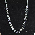 Unique Vintage Dainty Lady Vintage Shades Of Blue/Green Crystal Gemstones Silver Tone Necklace Photo 0