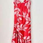PatBO Leaves Ruffle Asymmetrical Midi Slip Dress Coral Red Women's Size US 4 Photo 3