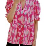 Source Unknown Women's Babydoll Top Plus Pink Lepoard Print Blouse V Neck Size 3x Loose Preppy Photo 10