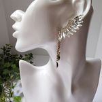 Gold and Crystal Wing Fan Tassel Dangle Earrings Photo 2