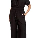 City Chic Erica Jumpsuit Wide Leg Tassel Ties Puff Sleeve Black XL / 22 Photo 0