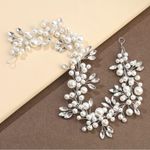 Boutique Headband Wedding Pearl Bridal Headdress Pearl Headpiece Rhinestone Leaf Photo 6