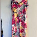 Dee Elly  Women’s Pink Floral Pink Satin Sleeveless Cowl Neck Midi Dress Size M Photo 1
