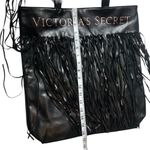 Victoria's Secret NEW Deadstock Victoria’s Secret Black Faux Leather Fringe Tote Bag Purse Photo 5