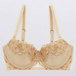 Aerie Real Power Gold Satin Lace Unlined Full Coverage Balconette Bra Sz 34DD Photo 0
