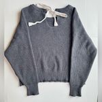 ZARA Ribbon Tie Back Charcoal Boxy Crew Neck Ribbed Sweater Size S Photo 8