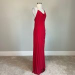 AQUA  Beaded Halter Backless Cowl Neck Long Evening Gown Red Size 10 Formal Dress Photo 2