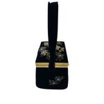 *Vintage Velvet Purse Floral Gold Beaded Square Snap Close Opera Cocktail Bag Black Photo 6