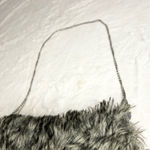 Gray & Black Faux Fur Winter Hand Warmer Chain Strap Fuzzy Plush Hand Muffs Photo 5