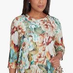 Alfred Dunner Women’s Earth Floral Crew Neck Top Size S Green Photo 0