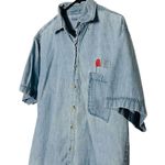 Vintage Faded Gear Denim Button Down Oklahoma University Embroidered Shirt Sz L Size L Photo 1