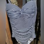 Nip Tuck Sorrento Stripe Joanne One Piece Swimsuit navy tummy control ruched White Size 6 Photo 4