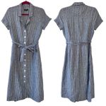 Quince European Linen Button Front Midi Dress Blue Chambray Stripe Women’s Small Photo 1