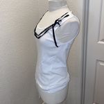 Ann Taylor Round Neck White Cotton Tank Top Sz M Lace Ribbon & Rhinestones Photo 2