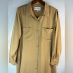 Charles Henry  L Satiny Button Down Pocketed Shirt Dress in Golden Tan Photo 2
