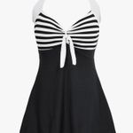 NEW Chic colorblock Striped Halter one piece swim dress with built in bottoms 2X Black Size 18 Photo 3