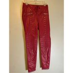 Boutique  Red Maroon Studed Tie Closure Zip Pockets Punk Rock Skinny Pants M Photo 1