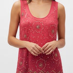 Moulinette Soeurs Beaded Tank Top Coral Pink Sheer Beaded Embellishment Size 4 Photo 0