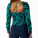 Free People  Hilary Floral Printed Low Square Back Top Teal S Photo 4