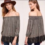 Anthropologie  Vanessa Virginia Augusta Boho Off the Shoulder Lace Trim Top Small Photo 2