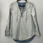 Free People Denim Light Wash Indigo Lace Up Tunic Blue XS Retro Boho Americana Photo 3
