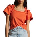 Pilcro Eyelet Ruffle Top in Bright Red, Size M​​​​​​ Red Size M Photo 0