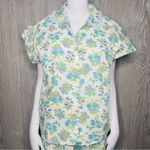 Vintage floral lace collar pajama sleepwear shirt and pants size 38 cotton 1960 Blue Size M Photo 1