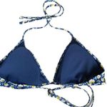 Aerie Navy Blue Floral Triangle Bikini Swim Top Halter Tied Women's Large Photo 1