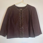 Cato Women’s Brown Studded Zip Front Jacket Blazer XL Cotton Blend Photo 0