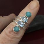 Sterling Silver Green Peruvian Amazonite And  Blue Topaz Solid  Ring Size 6.5 Photo 2
