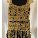 Women’s Gold Boho Crochet Knit Sleeveless Fringe Crop Top Cotton size S Photo 0
