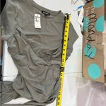 EXPRESS NWT Green Faux Wrap Ruched Cropped Baby Tee Photo 4