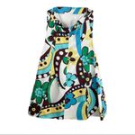 Y2K Hippie Print Strapless Dress Sz 12 Mini Midi Funky Retro Blue Photo 1