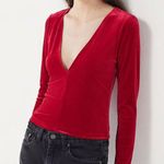 Urban Outfitters UO Bree Velvet V-Neck Long Sleeve Top Photo 2