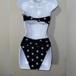 Peony Swimwear Twist Bandeau Bikini Top (M) & High Waist Bikini Bottom (S) Set Black Size M Photo 6