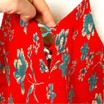 Patrons of Peace Floral Red & Teal Spaghetti Strap Fitted Smocked Top Size L Photo 4