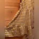 Gingham mock neck halter swing dress. Size large. Gold Photo 3