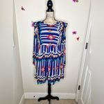 Umgee  Aztec Babydoll Style Southwestern Print Design Blue & White Dress Size L Photo 2
