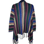 Gee Gee Poncho Size Small/Medium S/M Multicolor Boho Fall Fringe Sweater Blue Photo 1