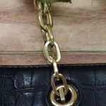 Anne Klein Black  Faux Croc Shoulder Bag Purse with Gold Tone Hardware Logo Charm Photo 4