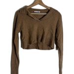 Reformation  Brown Cashmere Polo Cropped Sweater size XS cozy soft prep Photo 0