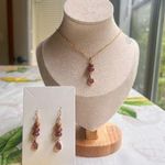 Garnet Jewelry Set, Strawberry Quartz Necklace, Nature Wood Bead Casual Set Red Photo 0